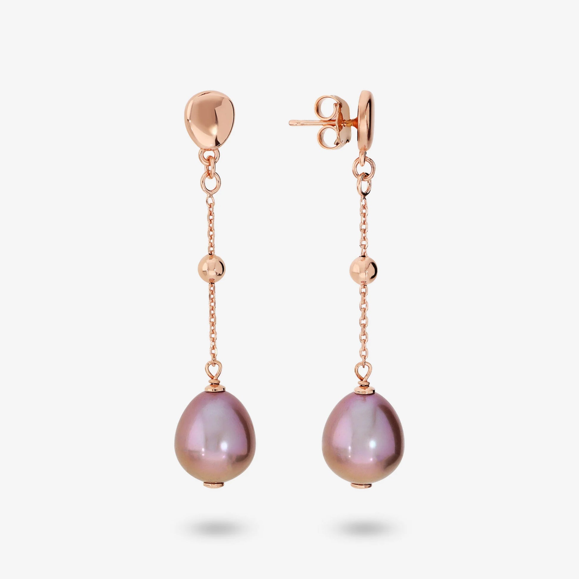 925 Sterling Silber 18Kt Rose vergoldete Ohrringe mit glänzender Perle und mehrfarbigen Süßwasser Ming Perlen Ø 12/13 mm