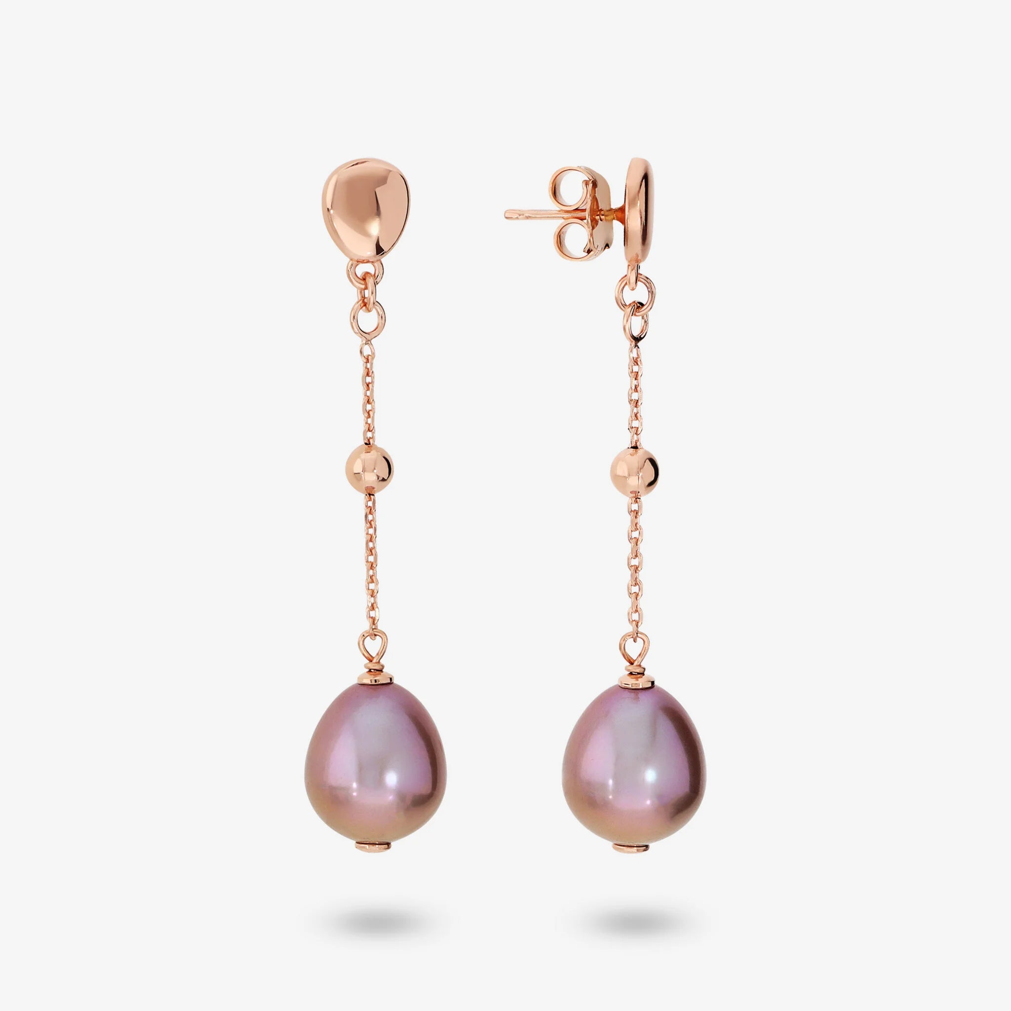925 Sterling Silver 18Kt Rose Gold Plated Earrings with Shiny Bead and Multicoloured Freshwater Ming Pearls Ø 12/13 mm