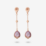 Orecchini Pendenti in Argento 925 placcato Oro Rosa 18Kt con Bead Lucide e Perle Ming Multicolor d'Acqua Dolce Ø 12/13 mm