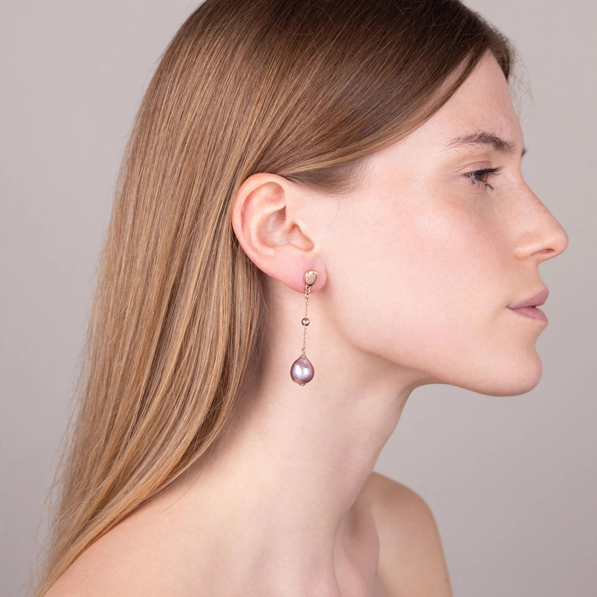 925 Sterling Silver 18Kt Rose Gold Plated Earrings with Shiny Bead and Multicoloured Freshwater Ming Pearls Ø 12/13 mm