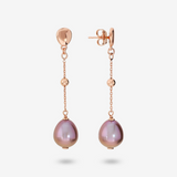 Orecchini Pendenti in Argento 925 placcato Oro Rosa 18Kt con Bead Lucide e Perle Ming Multicolor d'Acqua Dolce Ø 12/13 mm