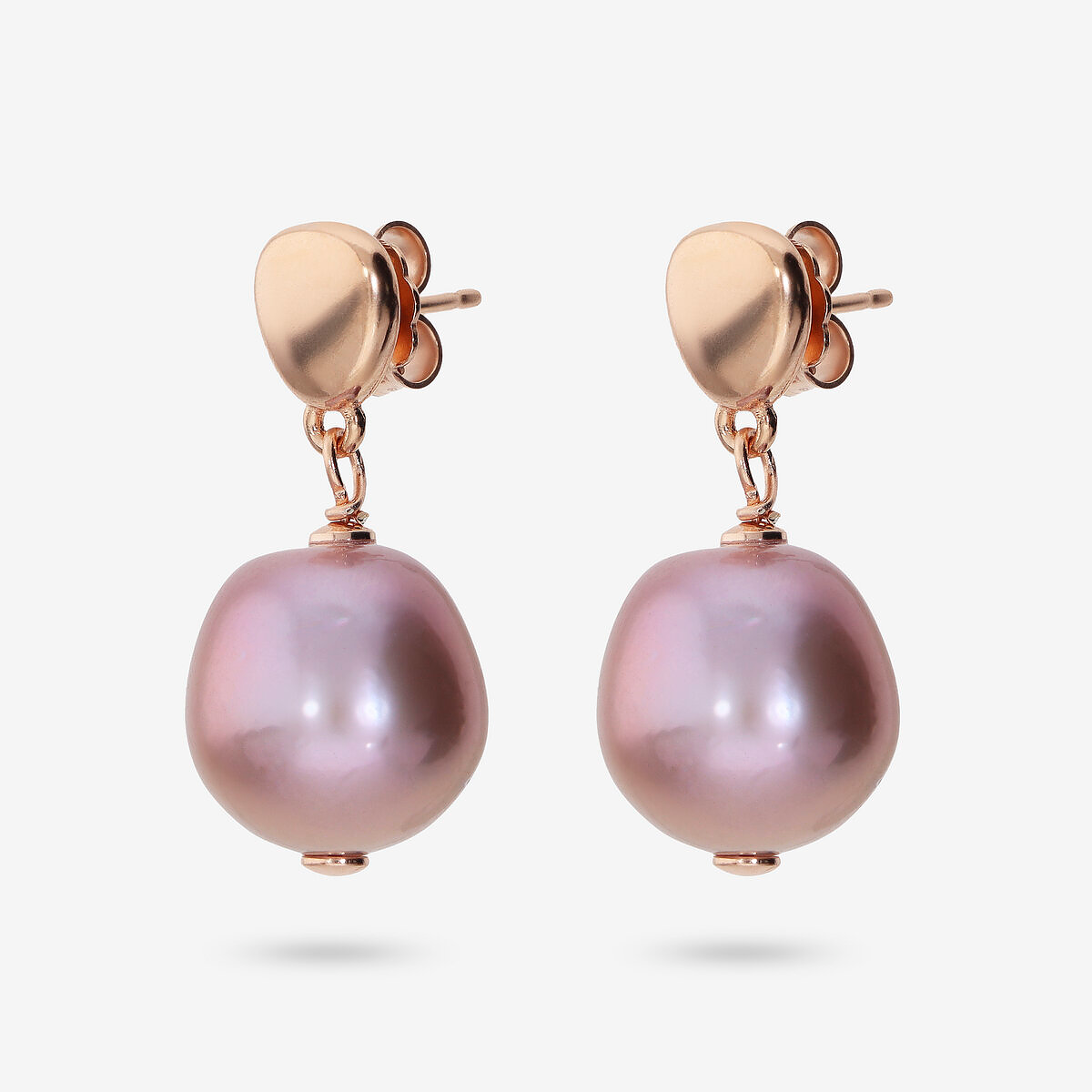 925 Silver Rose Gold Plated 18Kt Dangling Earrings with Multicolor Ming Freshwater Pearls Ø 12/13 mm