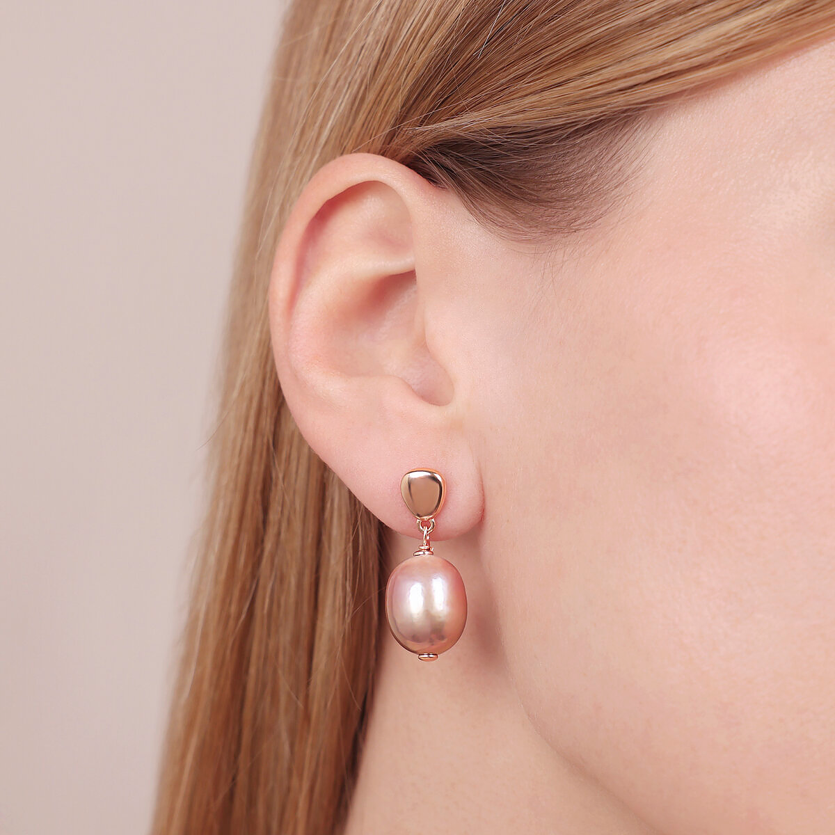 Orecchini Pendenti in Argento 925 placcato Oro Rosa 18Kt con Perle Ming Multicolor d'Acqua Dolce Ø 12/13 mm