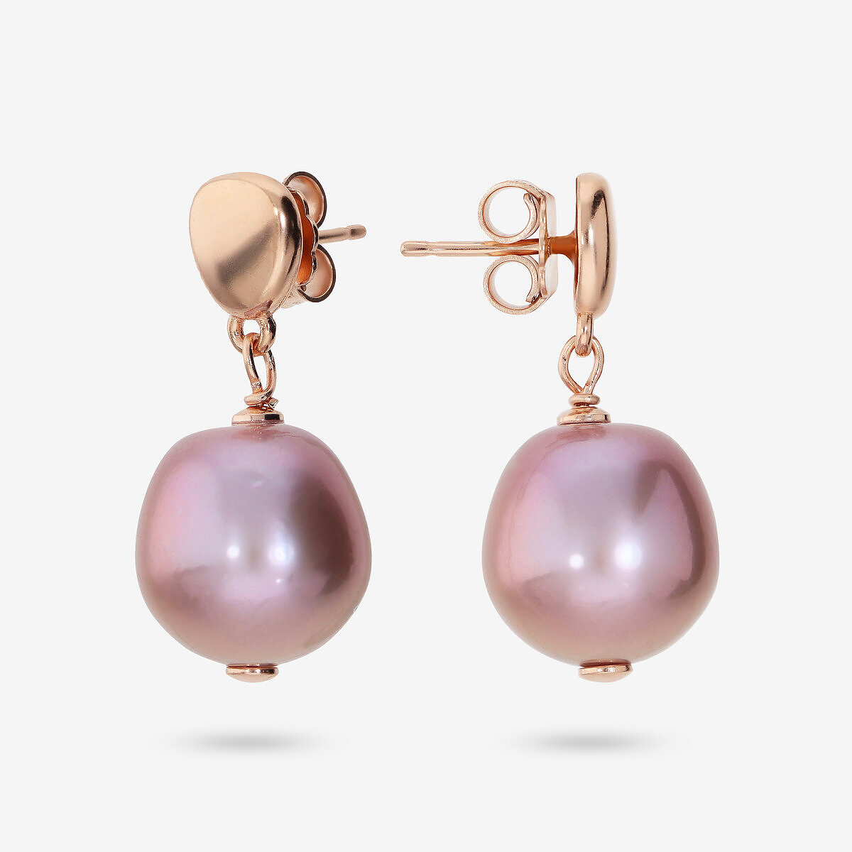 Orecchini Pendenti in Argento 925 placcato Oro Rosa 18Kt con Perle Ming Multicolor d'Acqua Dolce Ø 12/13 mm