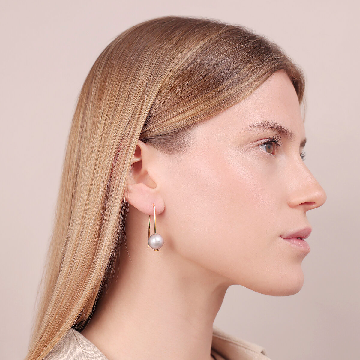 925 Silver Dangle Earrings plated with 18Kt Yellow Gold with Freshwater Ming Pearls Ø 12/13 mm