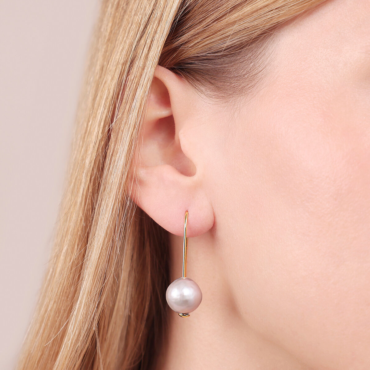 925 Silver Dangle Earrings plated with 18Kt Yellow Gold with Freshwater Ming Pearls Ø 12/13 mm