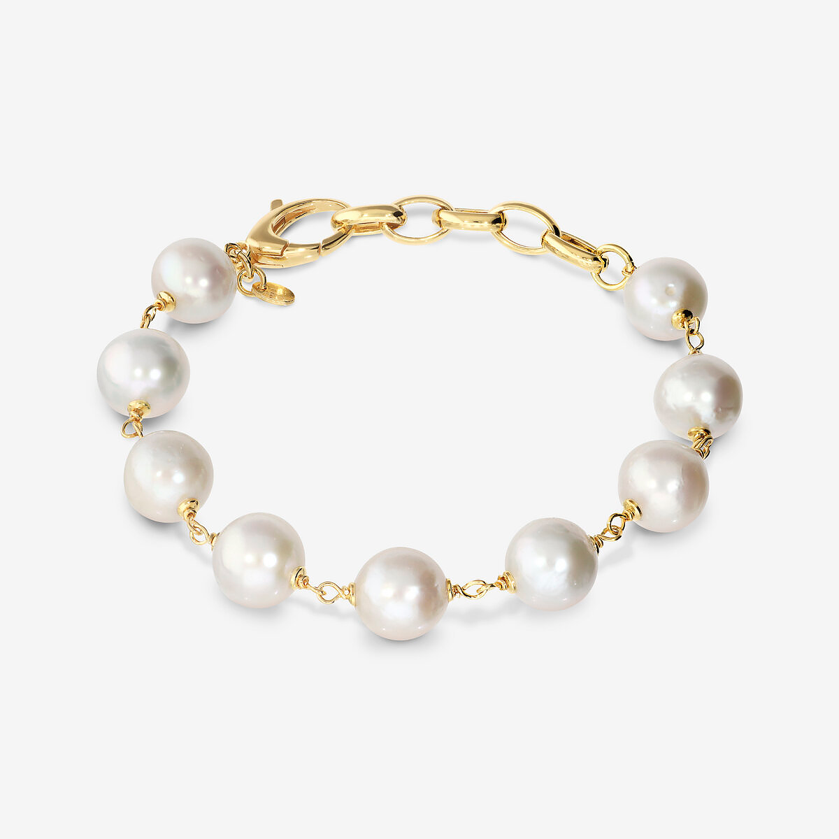 Rosary Bracelet in 925 Silver plated with 18Kt Yellow Gold with White Freshwater Pearls Ø 10/11 mm
