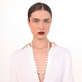 Collana Rosario Lunga in Argento 925 placcato Oro Giallo 18Kt con Perle Bianche d'Acqua Dolce Ø 10/11 mm
