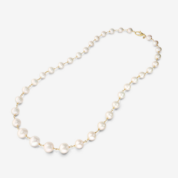 Long Rosary Necklace in 925 Silver plated with 18Kt Yellow Gold with White Freshwater Pearls Ø 10/11 mm