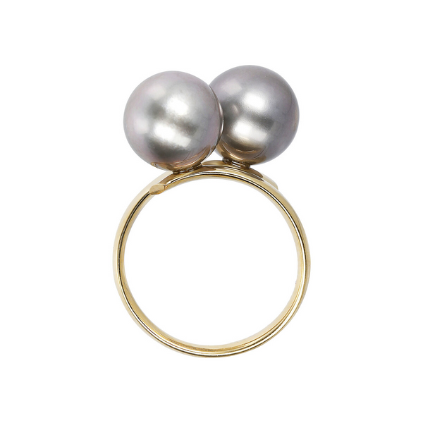 Contrarié ring in 750 gold with Tahitian pearls Ø 10/11 mm