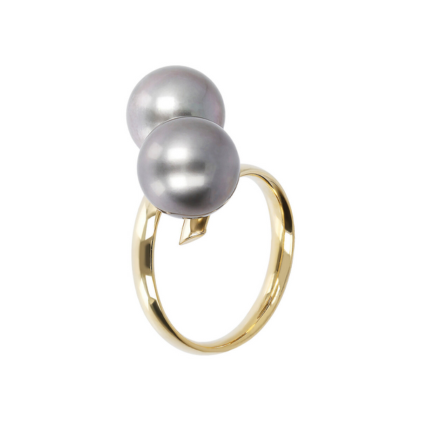 Contrarié ring in 750 gold with Tahitian pearls Ø 10/11 mm