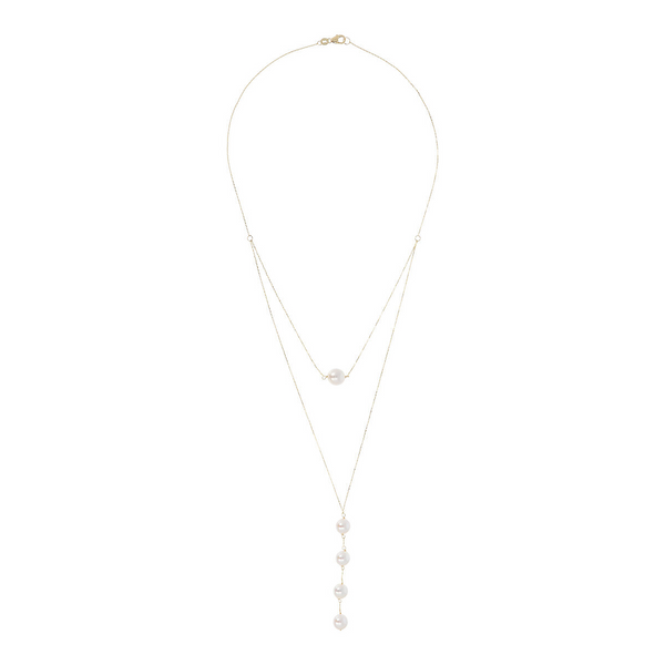 Mehrreihige Halskette aus 750er Gold mit weißen Akoya-Perlen Ø 8/10 mm