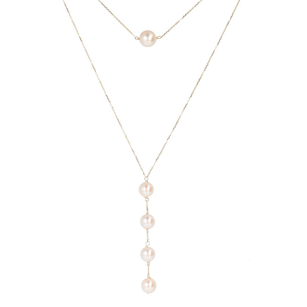 Multistrand Diamond Link Necklace in 750 Gold with White Akoya Pearls Ø 8/10 mm