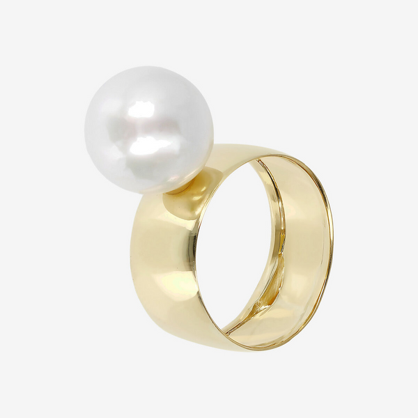 Bague bandeau en or 750 avec perle ronde blanche d'Australie Ø 11/12 mm