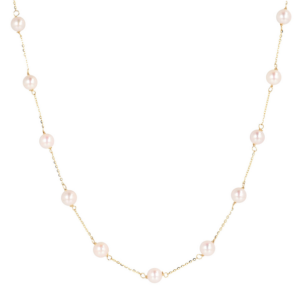 Halskette aus 750er Gold mit Diamantschliff-Elementen und weißen Akoya-Perlen Ø 6/7 mm