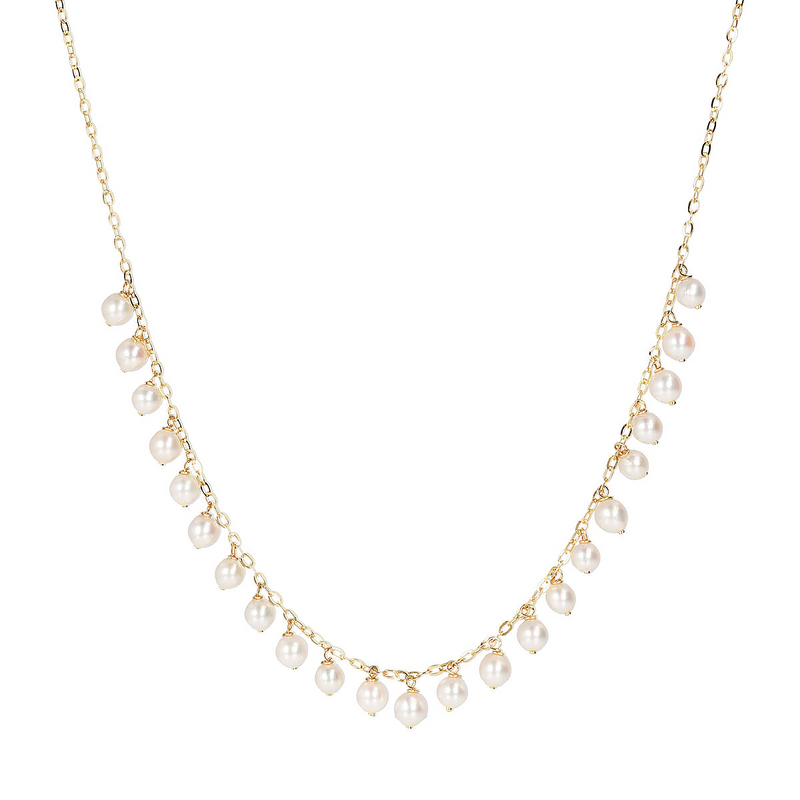 750er Gold-Halskette mit Diamant-Glied und weißen Akoya-Perlen Ø 4/5 mm