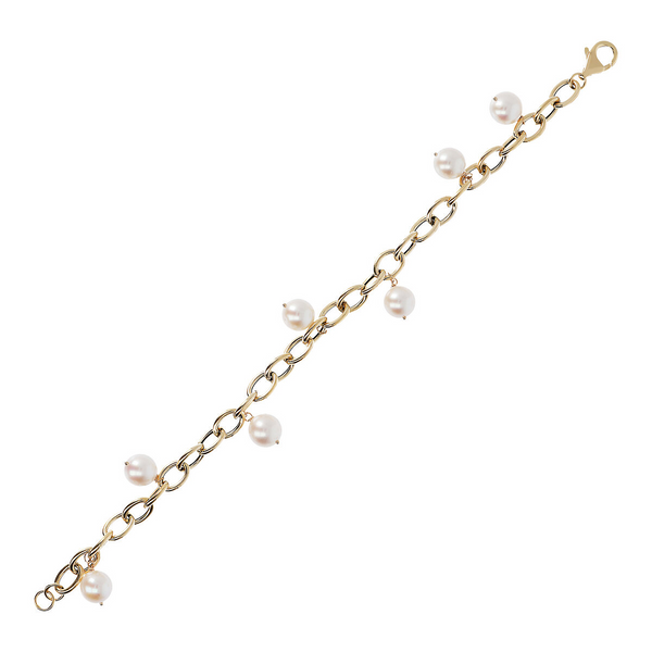 750 Gold Bracelet with Oval Rolo Mesh and White Akoya Pearls Ø 8/9 mm