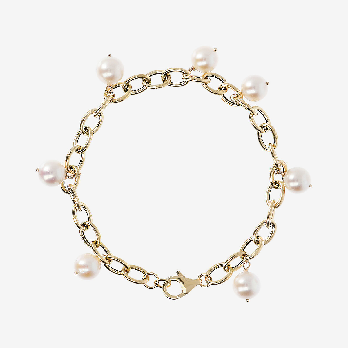750 Gold Bracelet with Oval Rolo Mesh and White Akoya Pearls Ø 8/9 mm