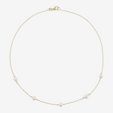 Collier ras de cou Singapore Link en or 750 avec maillon diamant et perles Akoya blanches Ø 6/7 mm