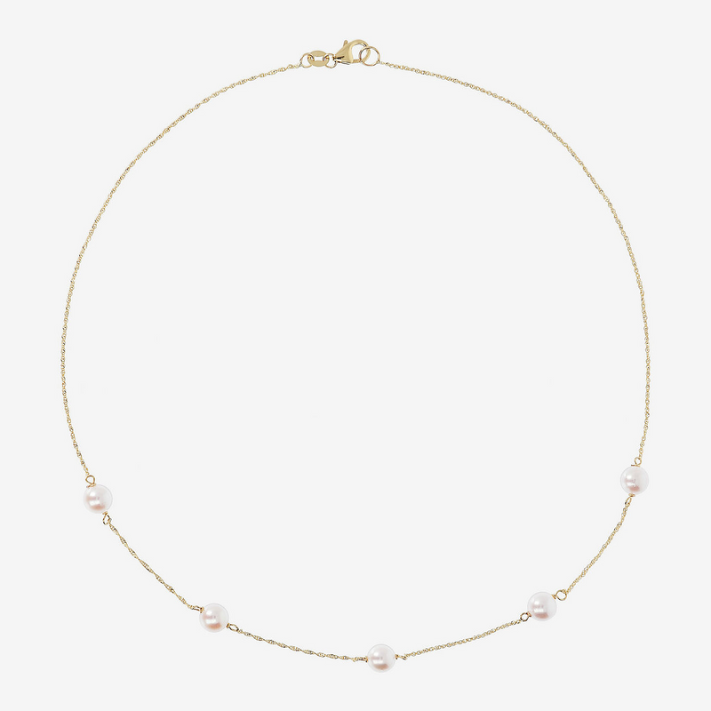 Collier ras de cou Singapore Link en or 750 avec maillon diamant et perles Akoya blanches Ø 6/7 mm