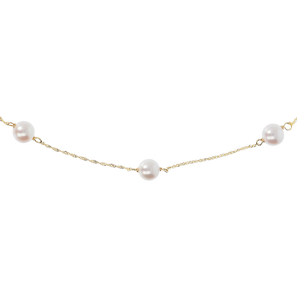 Singapore Necklace in 750 Gold with Diamond Link and White Akoya Pearls Ø 6/7 mm