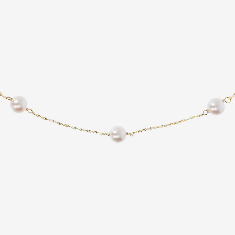 Collier ras de cou Singapore Link en or 750 avec maillon diamant et perles Akoya blanches Ø 6/7 mm