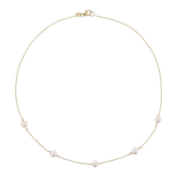 Singapore Necklace in 750 Gold with Diamond Link and White Akoya Pearls Ø 6/7 mm