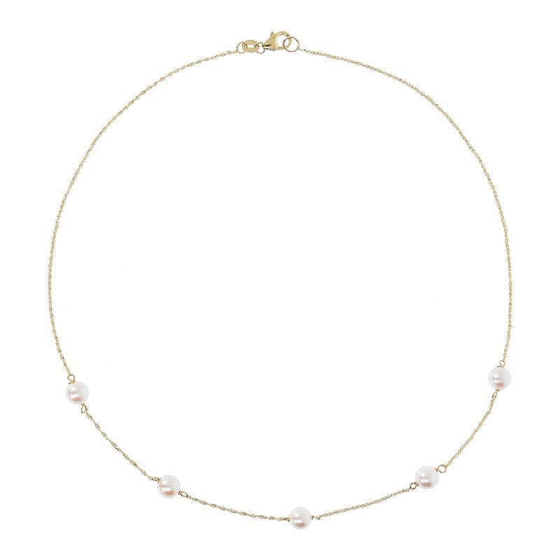 Collier ras de cou Singapore Link en or 750 avec maillon diamant et perles Akoya blanches Ø 6/7 mm