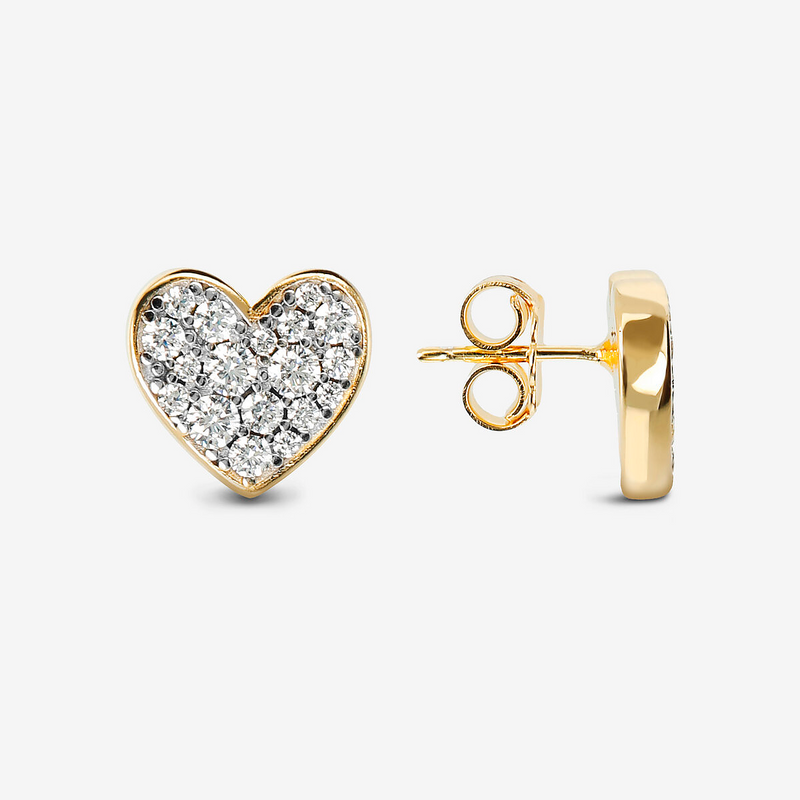 Orecchini Cuore a Lobo in Argento 925 placcato Oro Giallo 18kt con Pavé di Cubic Zirconia