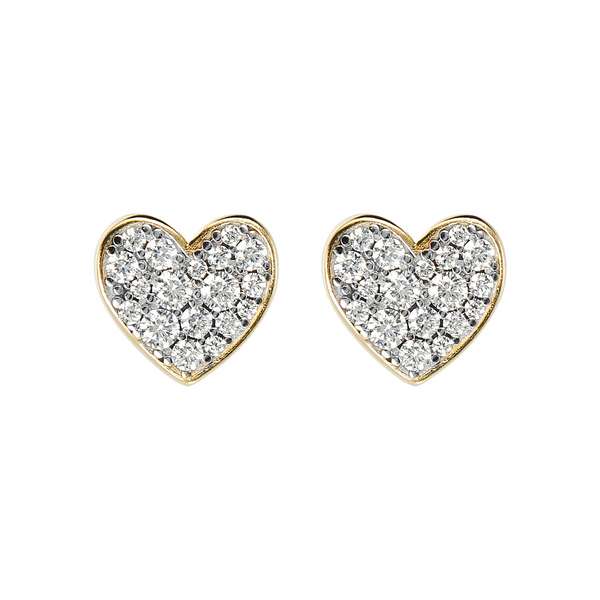 Heart Lobe Earrings in 18kt Yellow Gold plated 925 Silver with Cubic Zirconia Pavé