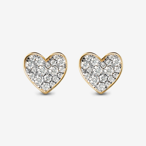 Orecchini Cuore a Lobo in Argento 925 placcato Oro Giallo 18kt con Pavé di Cubic Zirconia