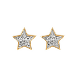 Boucles d'oreilles Lobe Étoile en Argent 925 Plaqué Or Jaune 18 Carats avec Pavé de Zircones Cubiques