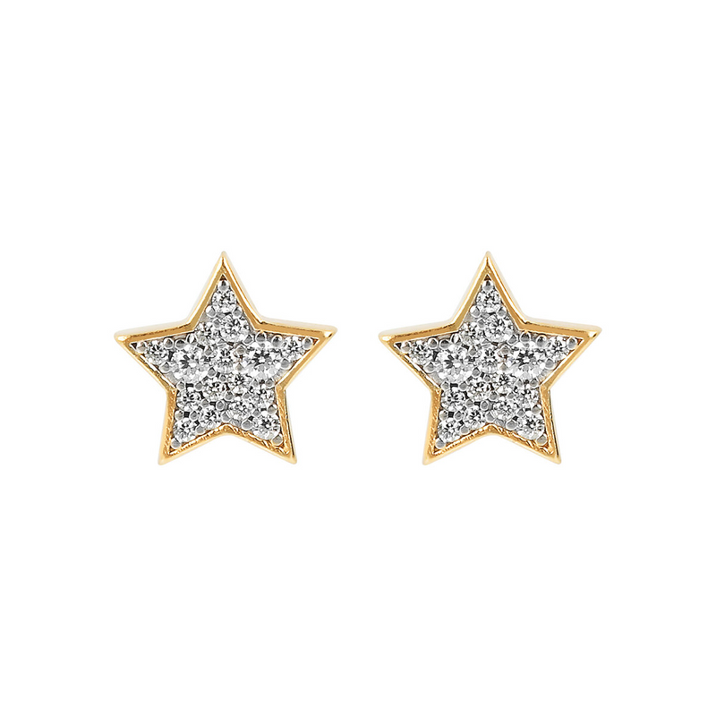 Star Lobe Earrings in 18kt Yellow Gold plated 925 Silver with Cubic Zirconia Pavé