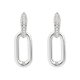 Maxi Oval Link Dangle Earrings in Rhodium plated 925 Silver with Cubic Zirconia Pavé Element