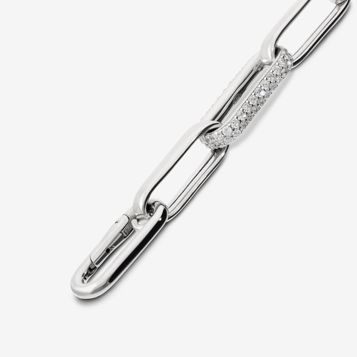 Bracelet à maillons ovales maxi en argent 925 rhodié avec élément pavé de zircones cubiques