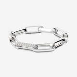 Bracelet à maillons ovales maxi en argent 925 rhodié avec élément pavé de zircones cubiques