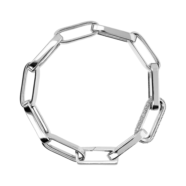 Maxi-Oval-Gliederarmband aus rhodiniertem 925er-Silber mit kubischem Zirkonia-Pavé-Element