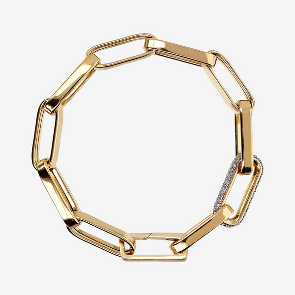 Bracelet à maillons ovales maxi en argent 925 doré à l'or fin 18ct avec élément pavé de zircones cubiques
