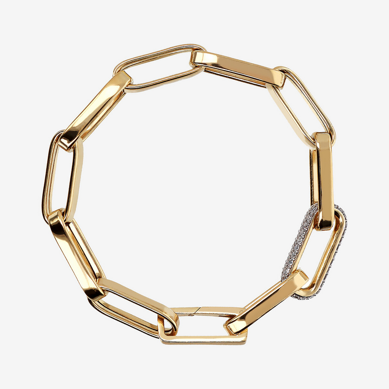 Bracelet à maillons ovales maxi en argent 925 doré à l'or fin 18ct avec élément pavé de zircones cubiques