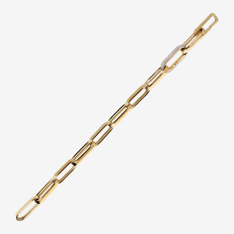 Bracelet à maillons ovales maxi en argent 925 doré à l'or fin 18ct avec élément pavé de zircones cubiques