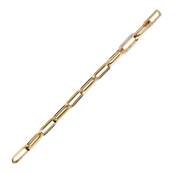 Bracelet à maillons ovales maxi en argent 925 plaqué or jaune 18 carats avec élément pavé de zircones cubiques