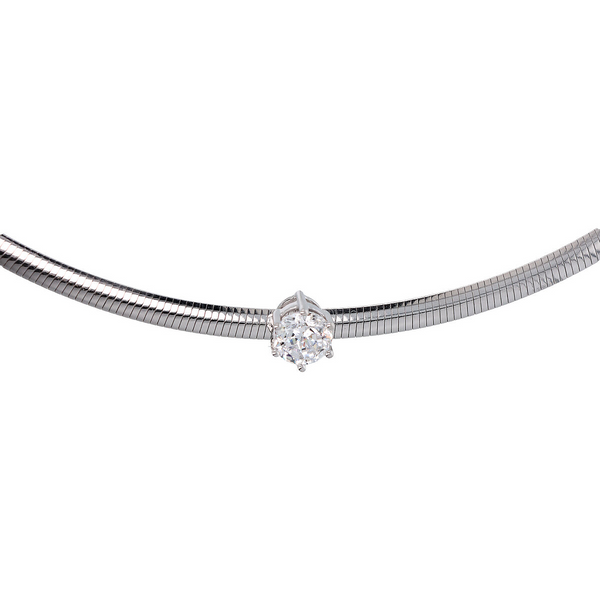Choker Necklace in Rhodium Plated 925 Silver with Cubic Zirconia Light Point