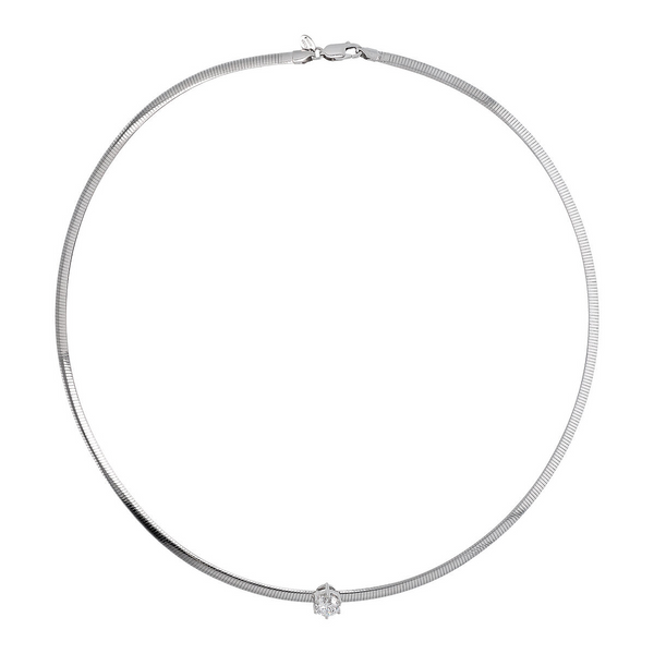 Choker Necklace in Rhodium Plated 925 Silver with Cubic Zirconia Light Point