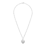 Singapore Necklace in Rhodium plated 925 Silver with Pavé Heart Pendant in Cubic Zirconia