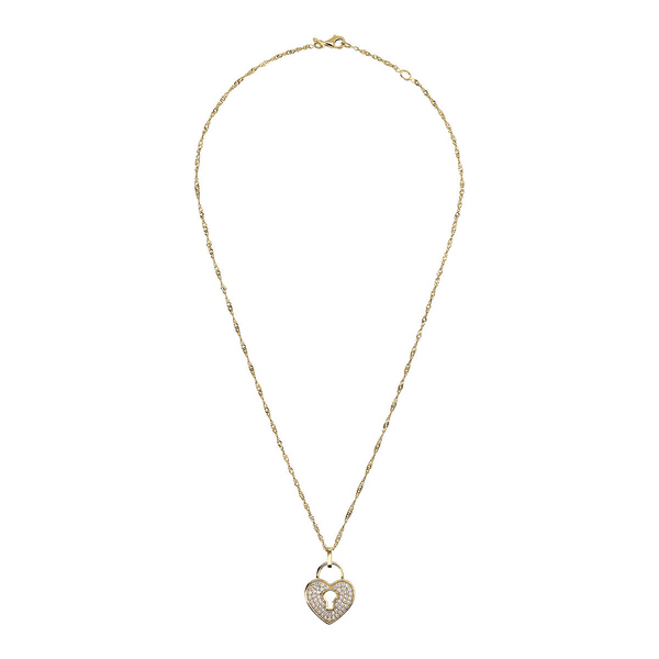 Singapore Necklace in 18kt Yellow Gold plated 925 Silver with Pavé Heart Pendant in Cubic Zirconia