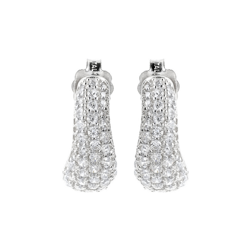 Earrings in Rhodium plated 925 Silver with Cubic Zirconia Pavé