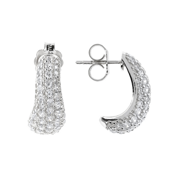 Earrings in Rhodium plated 925 Silver with Cubic Zirconia Pavé