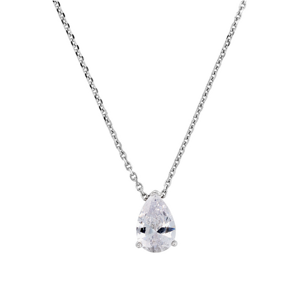 Necklace in Rhodium Plated 925 Silver with Cubic Zirconia Drop Pendant