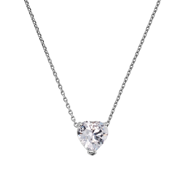 Necklace in Rhodium Plated 925 Silver with Cubic Zirconia Heart Pendant