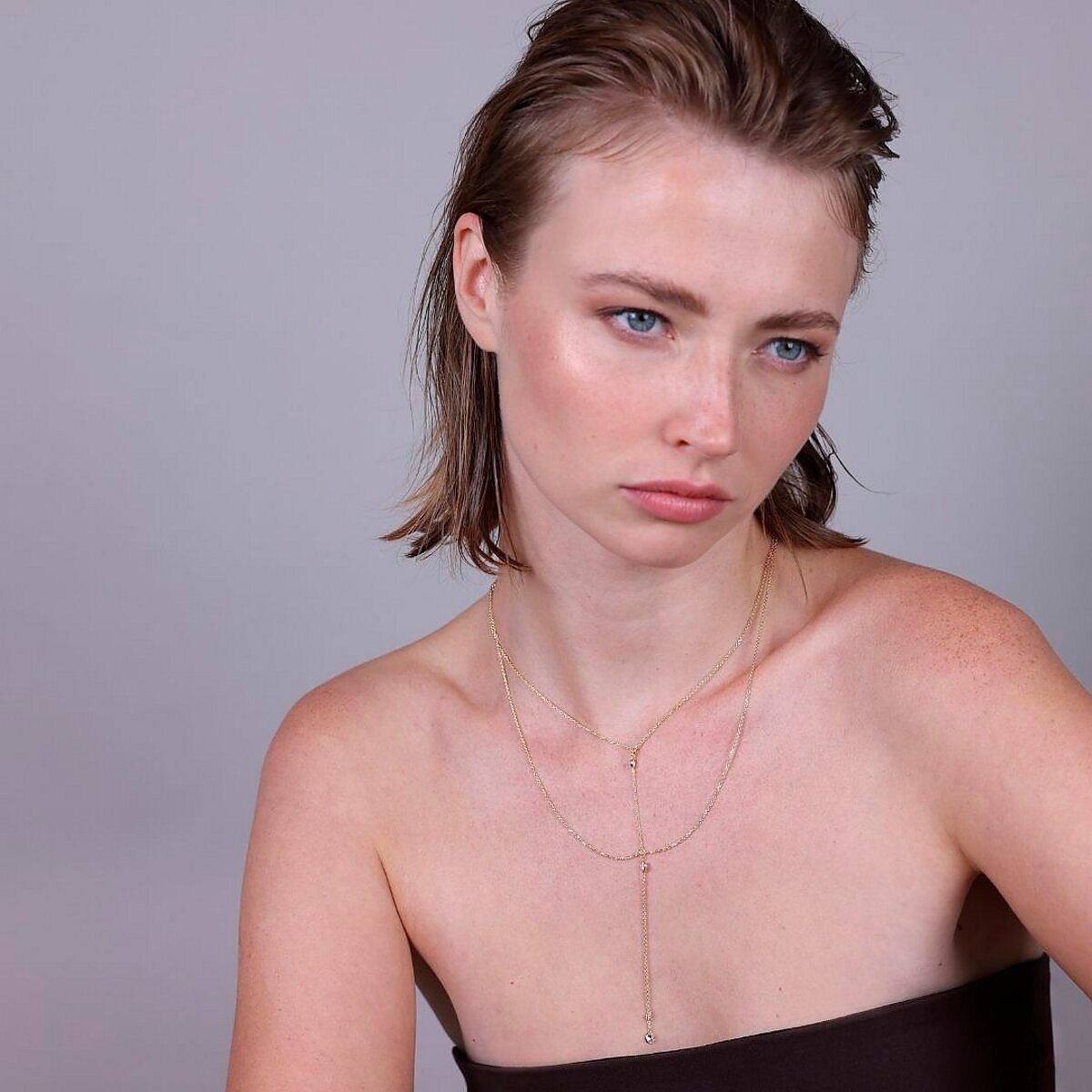 Multistrand Tie Necklace in 18Kt Yellow Gold plated 925 Silver with Cubic Zirconia